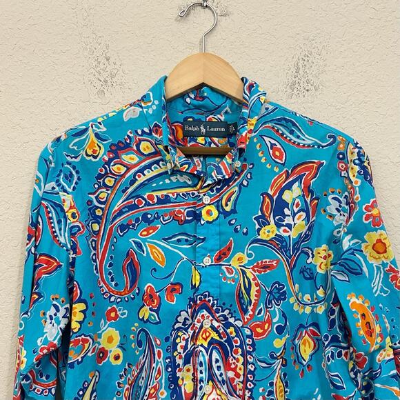 RALPH LAUREN Shirt Colorful Paisley All Over Print Button Down LS Party - Picture 3 of 8